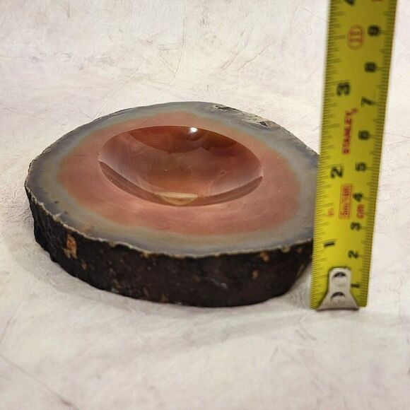 Vintage Slice Agate Brown Swirl Trinket Soap Dish Ashtray Dish 1970s - Picture 3 of 8